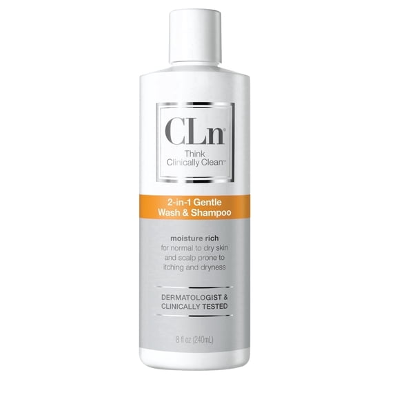 CLn 2-in-1 Gentle Wash & Shampoo, 8 fl oz, Hydrating Body Wash & Clarifying Shampoo for Sensitive Skin