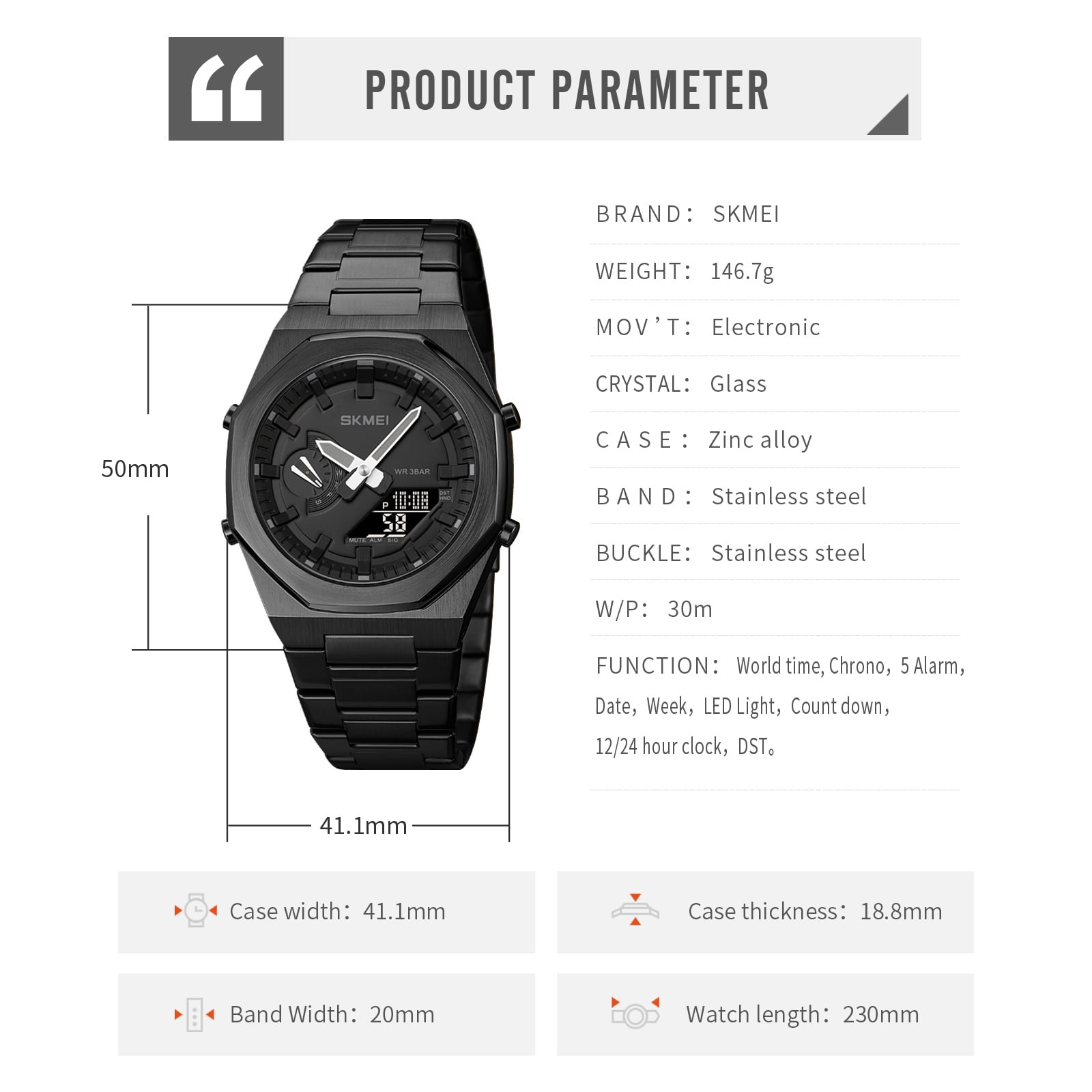 SKMEI Men's Digital Watch, Sports Waterproof Military Watches for Men LED Casual Stopwatch Alarm Tactical Men's Wrist Watches
