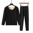 thumbnail image 3 of Women's Thermal Undershirt Set 2PC Sleepwear Long Sleeve Crewneck Pullover Top Fleece Lined Base Layer Set Black 4XL, 3 of 9