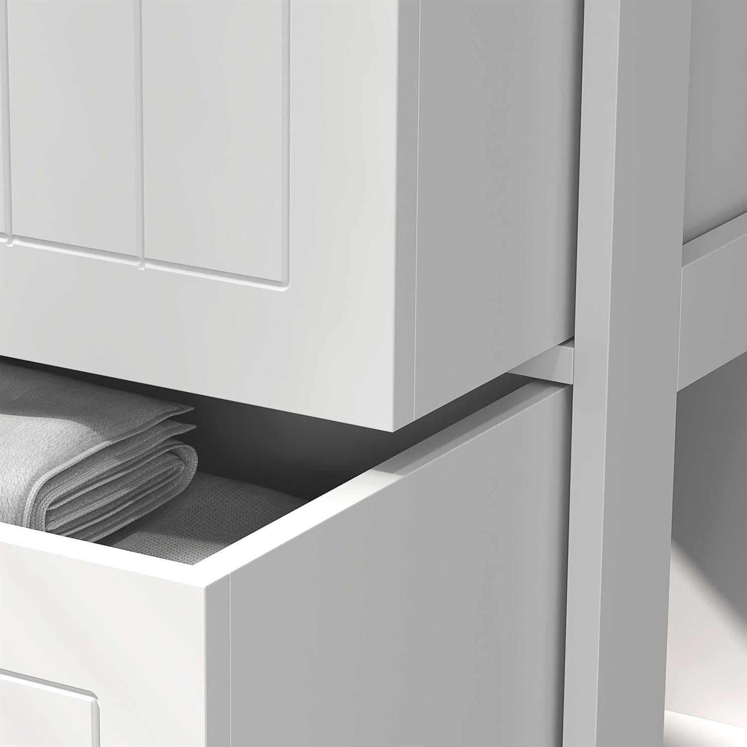Demi Bonn 55" Compact Bathroom Storage Cabinet with 3 Drawers & Open Shelves, Space Saving Design for Narrow Spaces, White