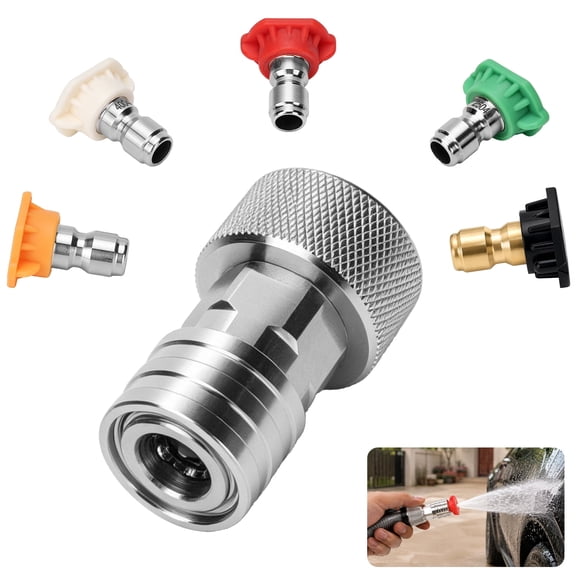 Efugadeng Garden Hose to Pressure Washer Adapter 3/4" GHT to 1/4" Quick Connect with 5 Nozzle, Convert Water Hoses to Power Washer Connector