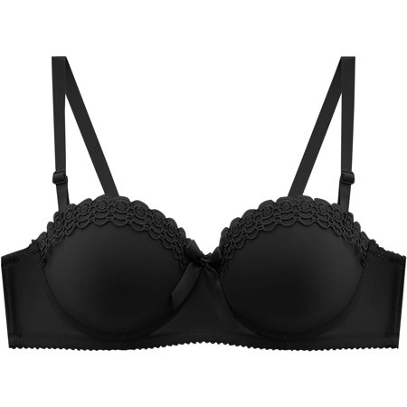 SMihono Women s Strapless Underwire Bra Push Up Comfort Multiway Bras with Straps Invisible Smooth T-Shirt Brasserie Black 36