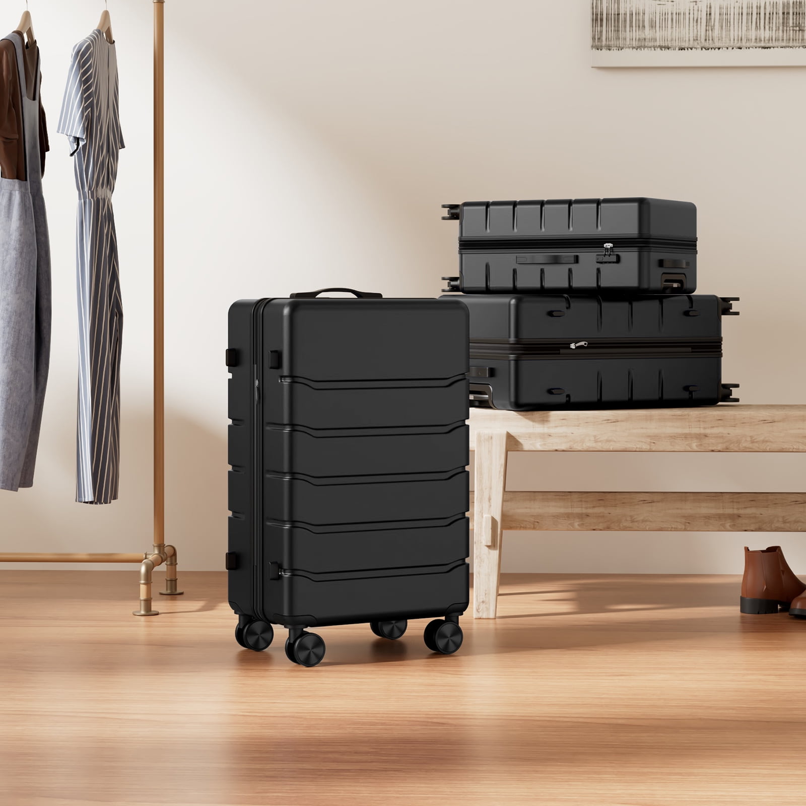 JOINSUN Hardside Expandable Luggage ABS Lightweight Rolling Checked Suitcase with Spinner Wheels TSA Lock, Black, 20 inch