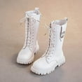 thumbnail image 2 of BOBOGOJP Girl's Mid Calf Combat Boots Lace-up Elastic Platform Boot with Side Zipper White for Size 12, 2 of 6