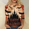 thumbnail image 2 of WTOBBY Women's Fall Fashion Essential 3/4 Sleeve Round Neck Halloween Print Casual T-Shirt Top for Holiday Parties and Everyday Outfits,Saffron 3XL, 2 of 6