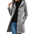 thumbnail image 2 of Fanshiluo Women's Hooded Mid Length Single Breasted Coat, Casual Outerwear with Pockets for Fall Winter,Size S-3XL, 2 of 6