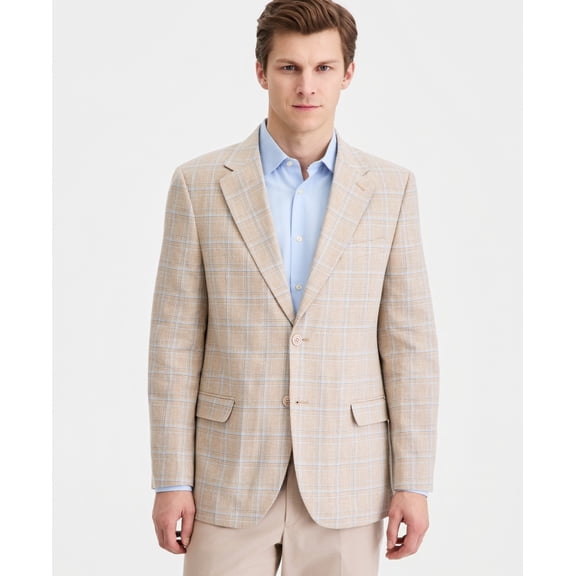 Nautica Mens Modern fit Linen Cotton Sport Coat Blazer 44 S Brown Plaid