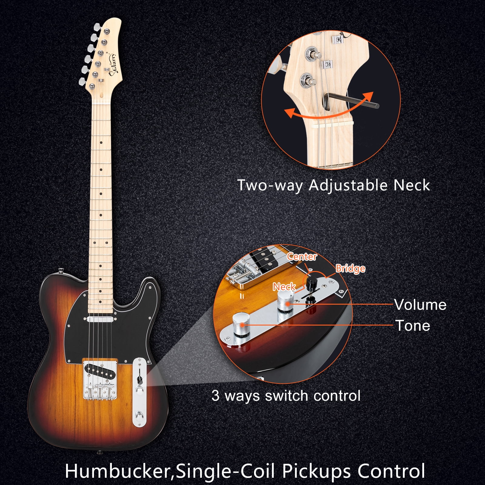 Private Jungle Cutaway Guitar, Fingerboard Electric Guitar with 20W Amplifier Bag Strap Plectrum Connecting Wire Spanner Tool,Sunset Color