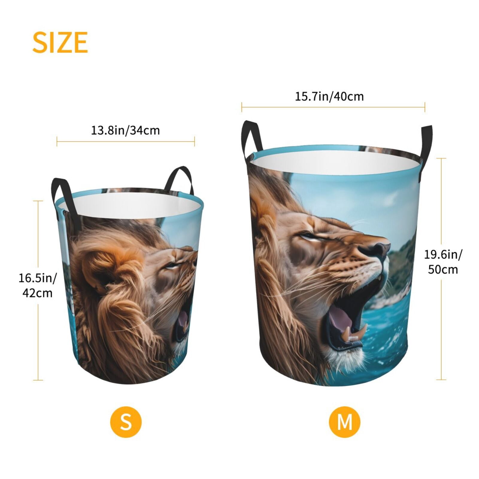 Large Laundry Basket with Handles - Ice Blue Coastal Lion Kids Baby Dirty Clothes Laundry Hamper for Bedroom Aesthetic