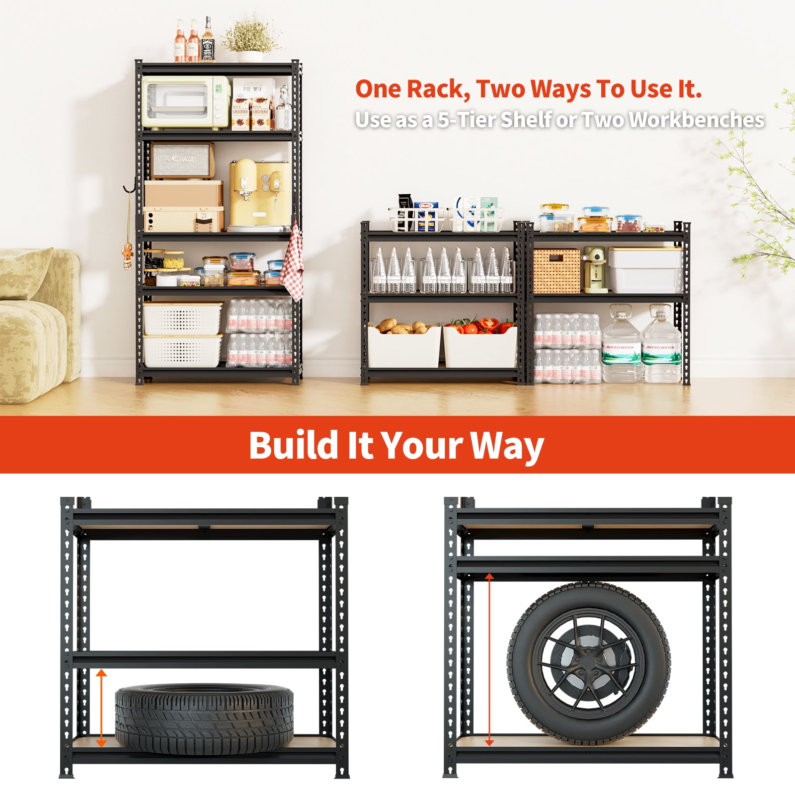 DYNALOAD 2000 lb Heavy Duty Garage Shelving Unit, 5-Tier Adjustable Metal Storage Shelves, 36" W x 12" D x 72" H