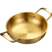Thick Stainless Steel Paella Pan (Gold, 18cm), Spanish Seafood Pot, Flat Bottom Pan, Large Frying Pan, Stainless Steel Paella Pan, Paella Pan