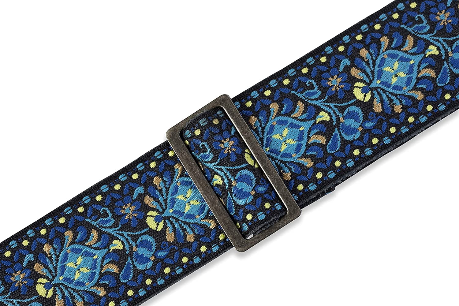 Format 2" Garment Leather Vintage Hootenanny Jacquard Weave Guitar Strap, Funky Blue