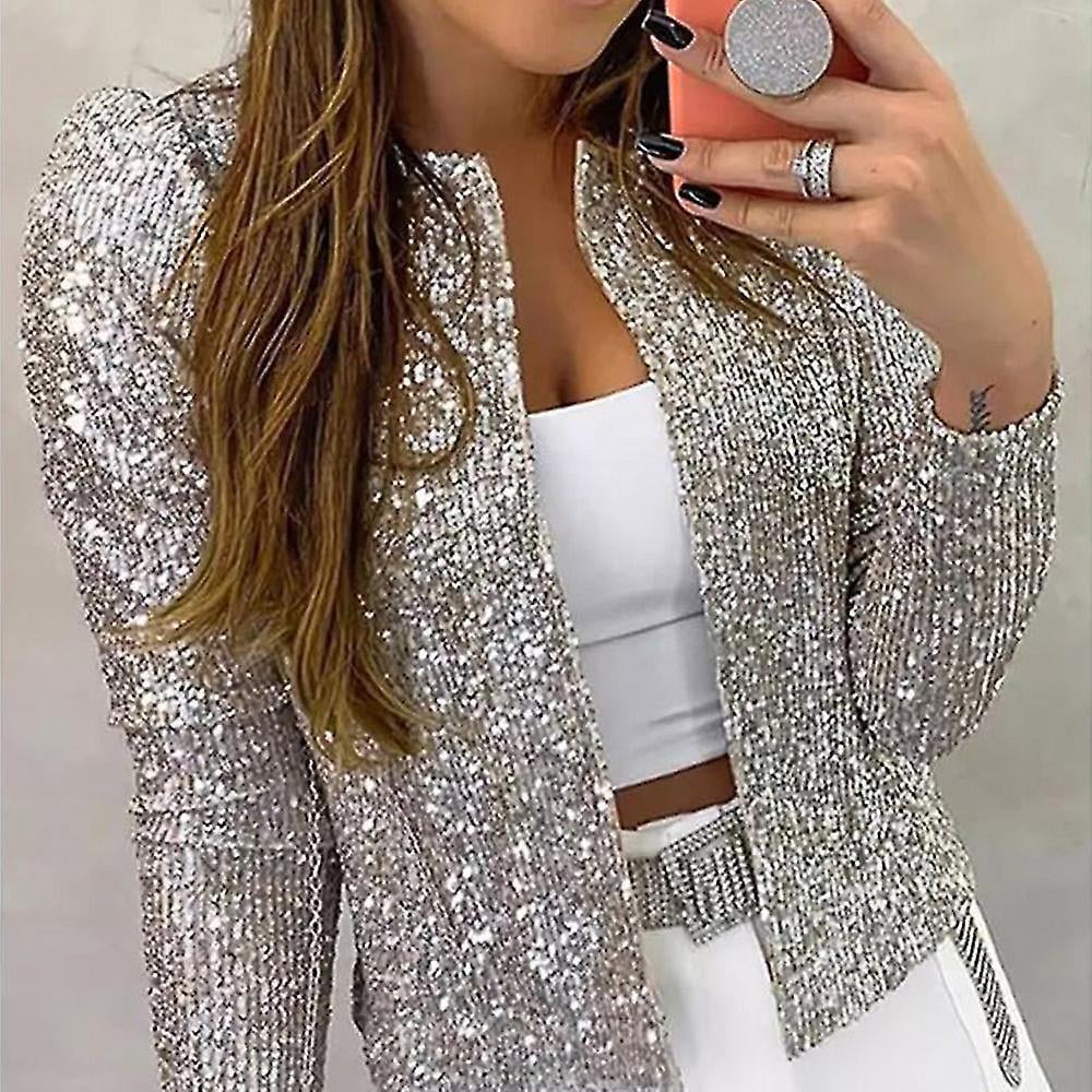 G Need M Gold Women s Cardigan Long Sleeve Shiny Sequin Coat Open Front Casual Female Jacket Walmart