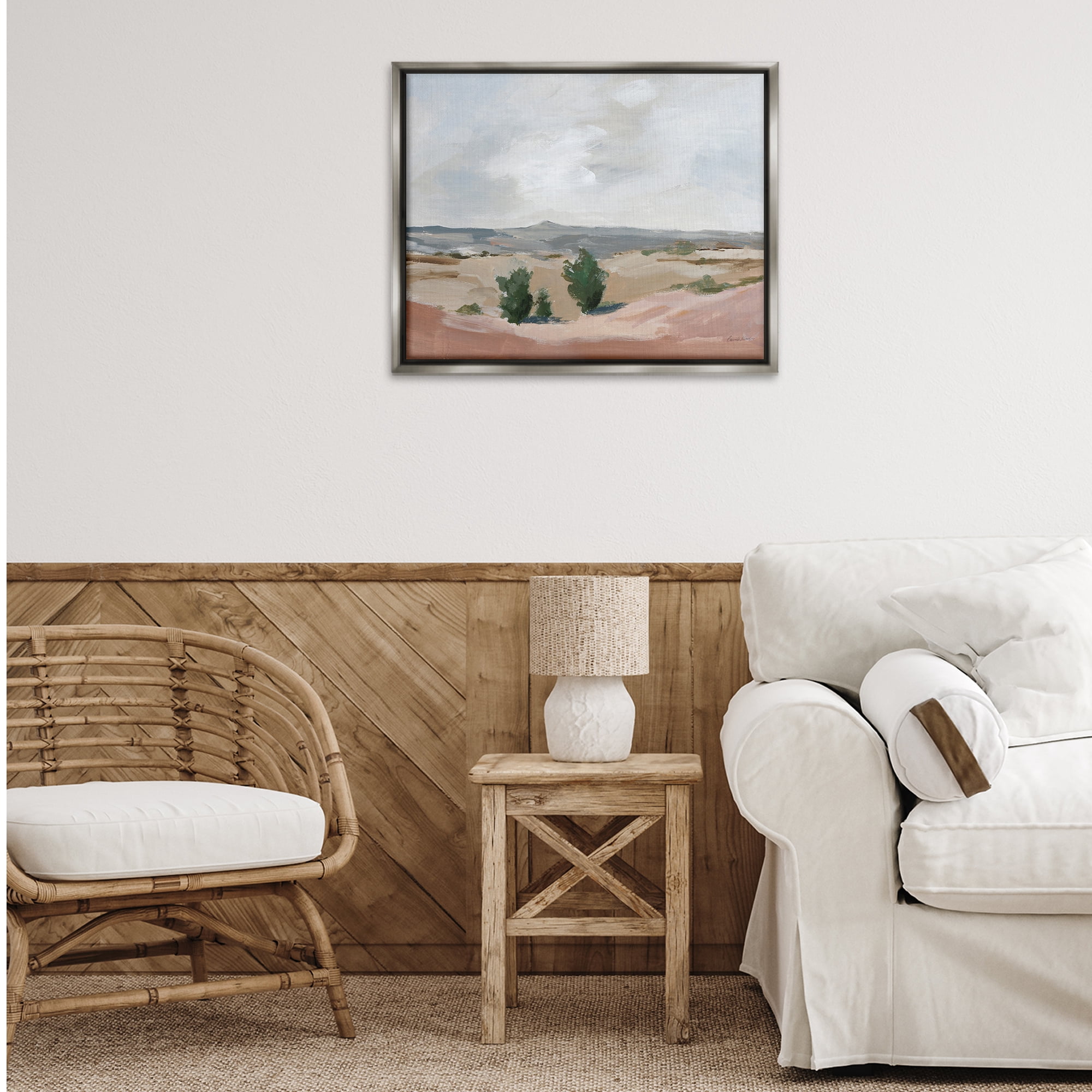 Stupell Industries Vast Desert Mountains Landscape Painting Gray Floater Framed Art Print Wall Art, 31 x 25