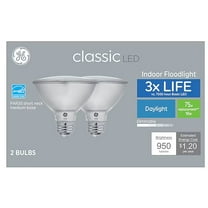 GE classic LED PAR30 Short Neck Indoor Floodlight, 10 watt, 950 lumen, Daylight, Dimmable, 75000 hour life, LED Light Bulb, medium base (2 bulbs)