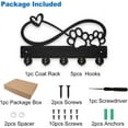thumbnail image 3 of Paw Prints Hearts Coat Rack Wall Mount Wood Key Holder for Wall 11.8×7.2inch Love Heart Decorative Wall Hooks 5 Alloy Hooks Animal Paw Print Black Wall Hanger for Gifts Entryway Room Home, 3 of 9