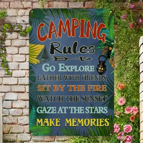 Camping Art Signs - Funny Tin Signs for Bar, Campsite, Lake House Decor - Rustic 8x12 Inches Decorative Sign & Plaques