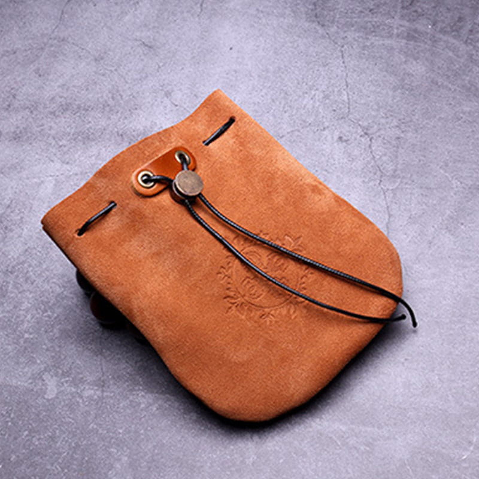 Drawstring Bag Genuine Leather Wallet Coin Pouch Case Purse For Men & Women