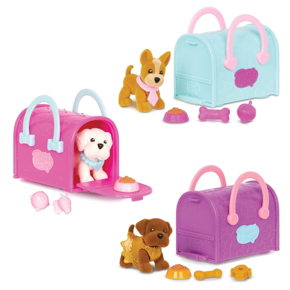 Pucci Pups - Collectible Puppy Set - Chocolate Lab, Maltese, Chihuahua - Carrier Purse - Dog Accessories Included 3+ Years