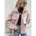 thumbnail image 5 of Women'S Wool Blend Button Down Long Sleeve Oversized Shacket Jacket Coat Pink S, 5 of 7