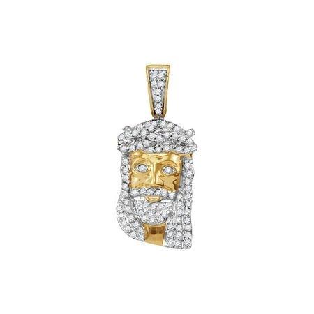 10K Yellow Gold Mens Diamond Small Jesus Christ Messiah Head Necklace Pendant 1/3 Ctw