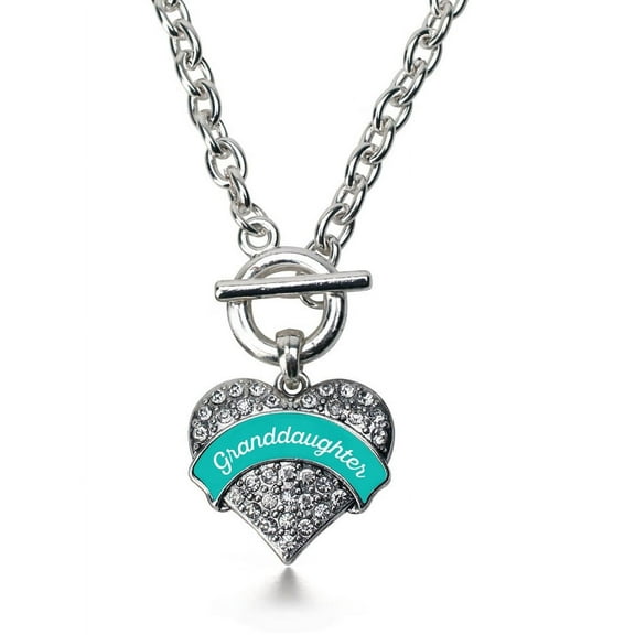 Teal Granddaughter Pave Heart Toggle Necklace