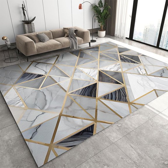 Modern Black White Gray Marble Area Rugs, Lines Cross Geometric Indoor Rug, Soft Washable Carpet for Living Room Bedroom Dorm Entryway Office 2'x3'