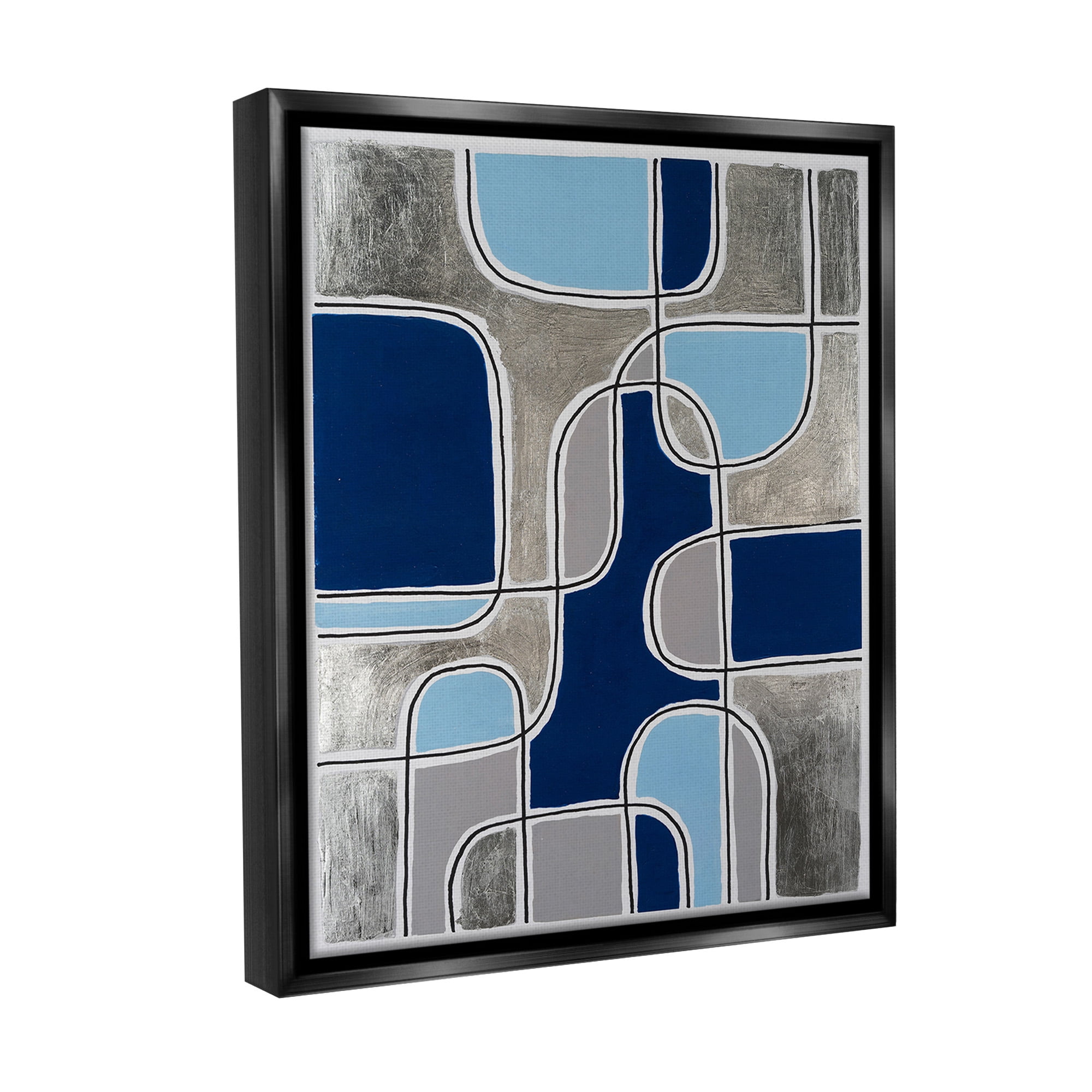 Stupell Industries Blue Asymmetrical Pattern Abstract Painting Black Floater Framed Canvas Art Print Wall Art, 17 x 21
