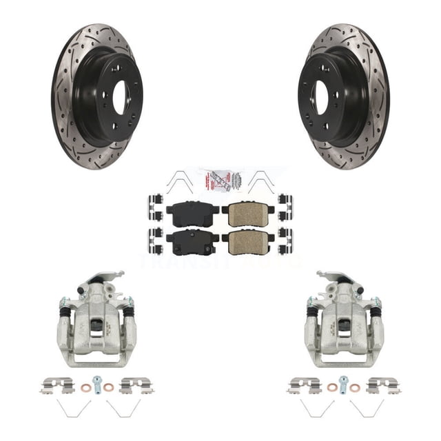 Transit Auto Rear Disc Brake Coated Caliper Drilled Slotted Rotors and Ceramic Pads Kit for Car Honda Accord KCD-101677N