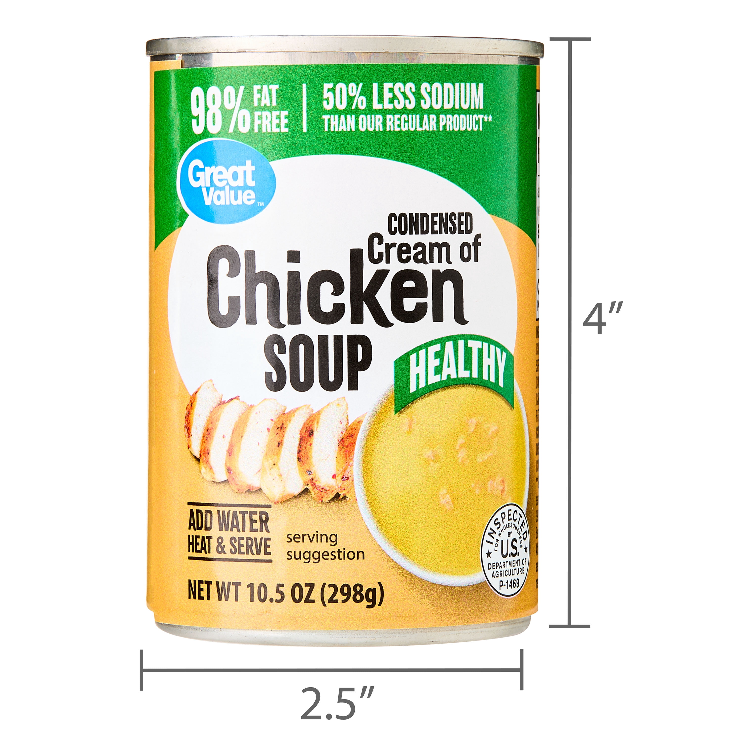 Great Value 98% Fat Free and 50% Less Sodium Cream of Chicken Condensed Soup, 10.5 oz