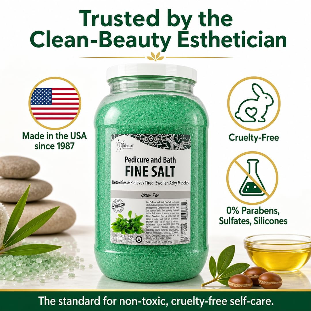 SPA REDI - Detox Foot Soak Pedicure and Bath Fine Salt, Green Tea, 128 Oz - Made with Dead Sea Salts, Argan Oil, Coconut Oil, and Essential Oil - Hydrates, Softens and Moisturizes