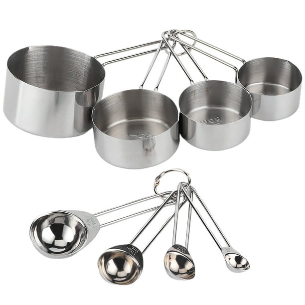 Juego de 8 cucharas medidoras de acero inoxidable con báscula para cocina, utensilios para hornear, color plateado