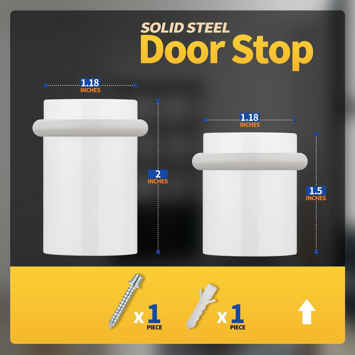 JJEAN-Floor Door Stopper Door Stop - Classy Solid Steel Modern Heavy Duty Door Stoppers - Floor Mount Anchor Screw - Wall Protector for Commercial Door(White, 1.5 Inch)