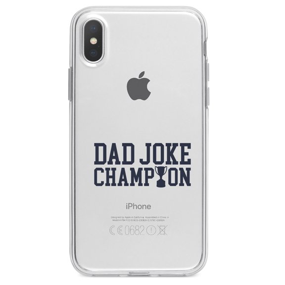 DistinctInk Clear Shockproof Hybrid Case for iPhone XS Max (6.5" Screen) - TPU Bumper Acrylic Back Tempered Glass Screen Protector - Dad Joke Champion Trophy