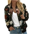 thumbnail image 2 of Qetyuw Womens Floral Print Bomber Jacket Full Zip Up Long Sleeve Jackets Vintage Casual Loose Fit Coat Outwear, 2 of 5