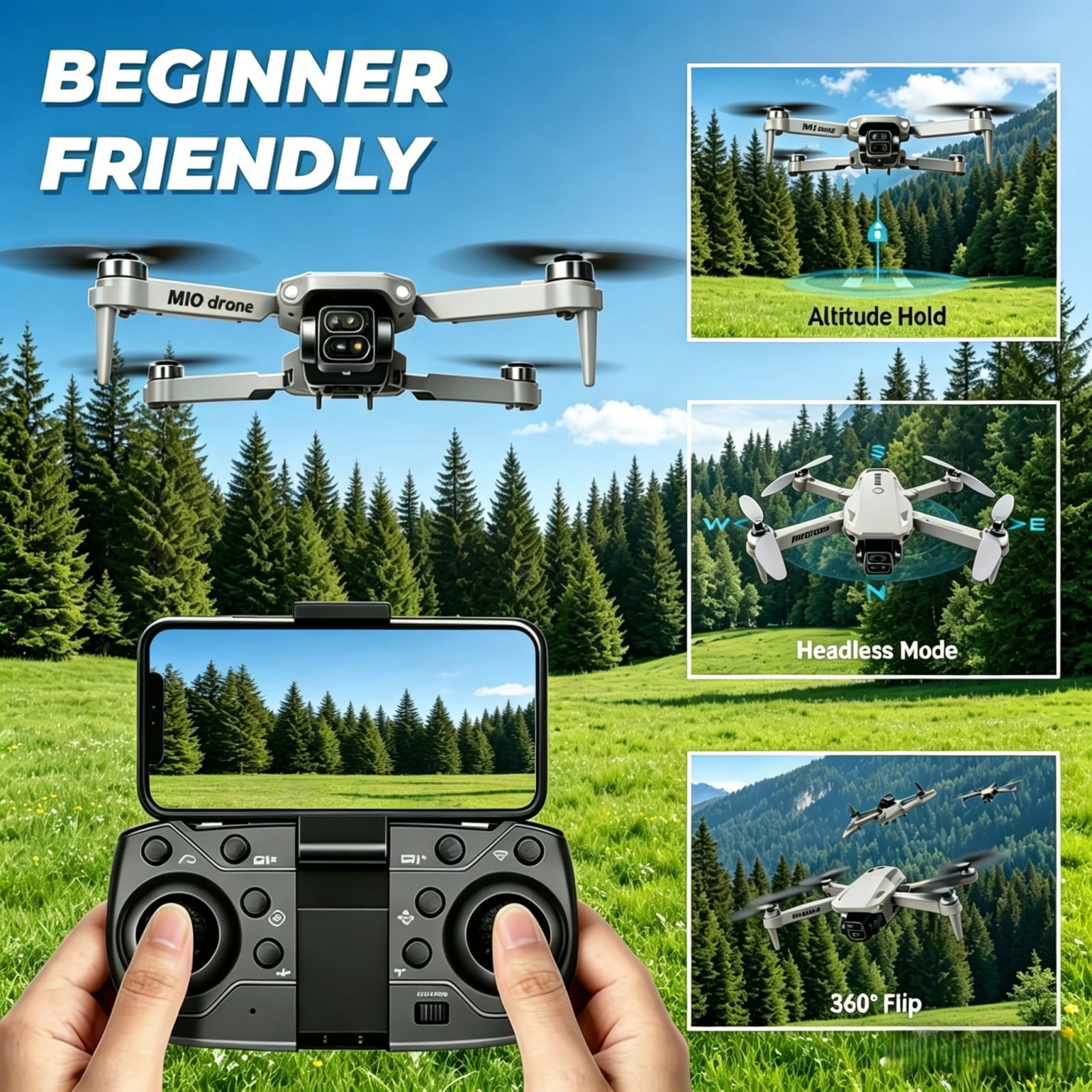 4K HD Camera Foldable Drone, WiFi FPV RC Quadcopter with One Key Takeoff Landing, Altitude Hold, 360° Flip, Drone Toy for Kids Beginners 10+
