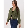 thumbnail image 2 of Chaquetas de Pana para Mujer Chaqueta de Motocicleta con Cremallera y Solapa con Muescas ejercito verde XS, 2 of 4