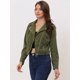 thumbnail image 2 of Chaquetas de Pana para Mujer Chaqueta de Motocicleta con Cremallera y Solapa con Muescas ejercito verde XL, 2 of 4