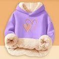 thumbnail image 2 of Girls Hoodies Girls Letter Print Hooded Sweatshirt Soft Lined Pullover Long Sleeve Allover Print Casual Outdoor Activities Wear Sweatshirt for Girls Purple 3 Years-4 Years, 2 of 5
