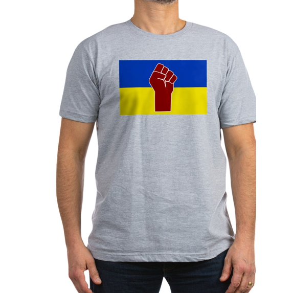 CafePress - Ukrainian Flag With Fist T Shirt - Men's Fitted T-Shirt