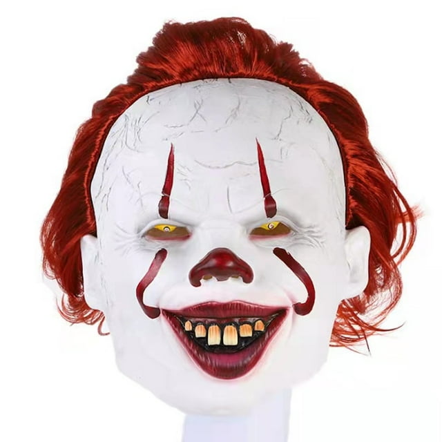 Máscara de látex Spooky Clown Pennywises, cara completa con pelo