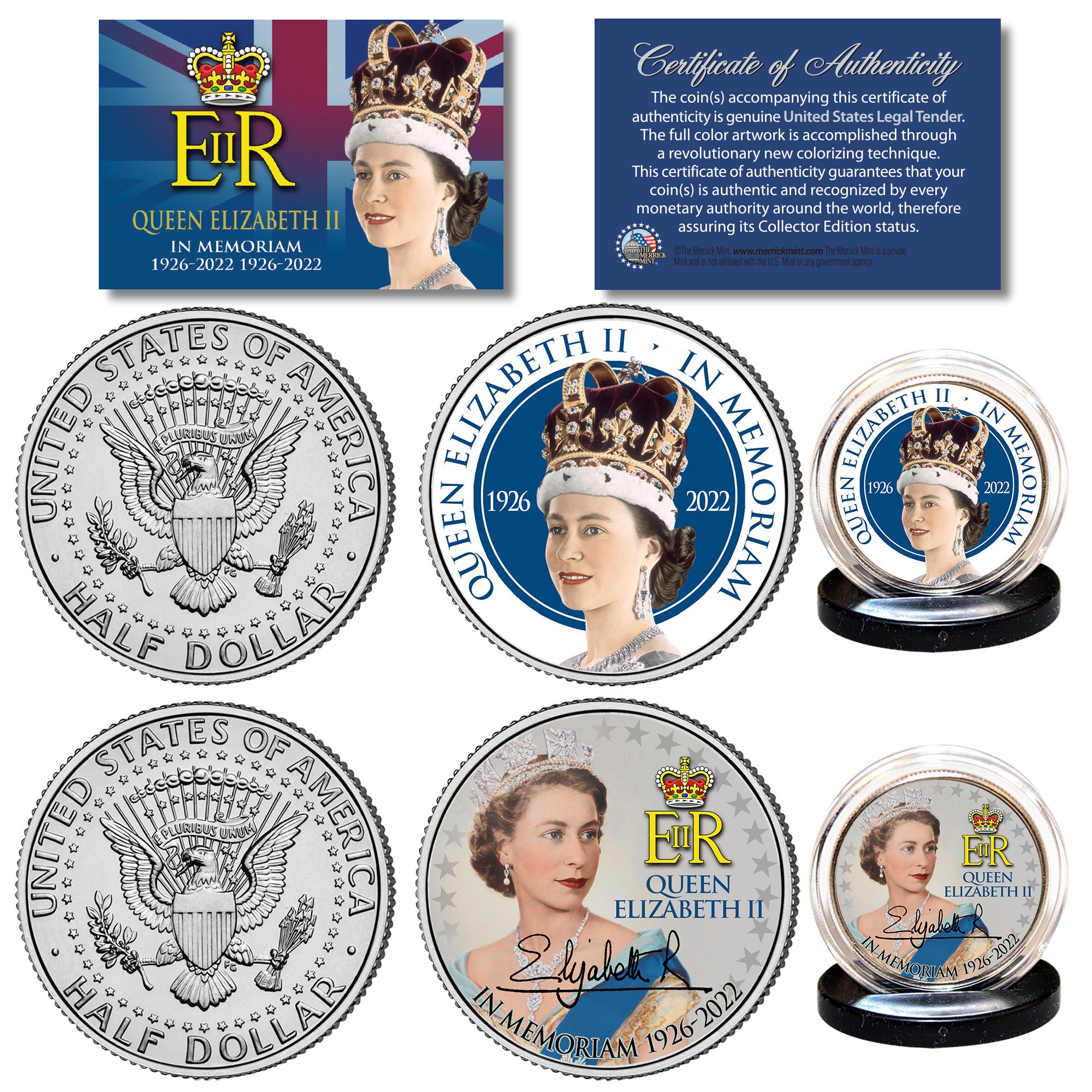 QUEEN ELIZABETH II * 1926 - 2022 * Commemorative JFK 2-Coin Set