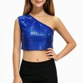 thumbnail image 2 of xaweyi Shiny Girls Sequined Sleeveless Off Shoulder Crop Top Solid Color Dance T-shirt Stage Costume for Evening Party Shows,Sizes 15-18 Years, 2 of 5