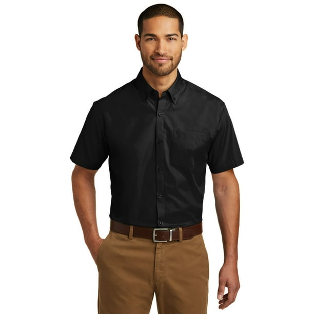 Camisa de popelina Carefree de manga corta de Port Authority®. W101 Autoridad Portuaria W101
