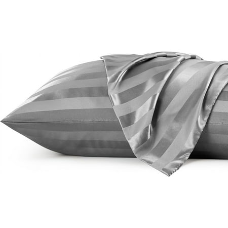 

Bedsure Satin Pillowcase for Hair - King Size Pillow Cases Set of 2 Similar to Silk Pillow Cases for Skin Silky & Soft Pillow Covers with Zipper Gifts for Her or Him Grey Striped 20x36 Inches
