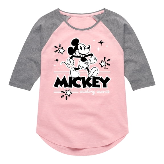 Disney - Mickey Mouse Making Moves - Toddler & Youth Girls Raglan Graphic T-Shirt