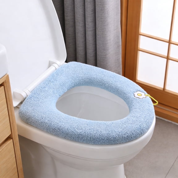 Thickened Toilet Seat Cushion with Carrying Handle, Complete Coverage Winter Warm Household Toilet Seat Removable Cushion and Toilet Seat Cover