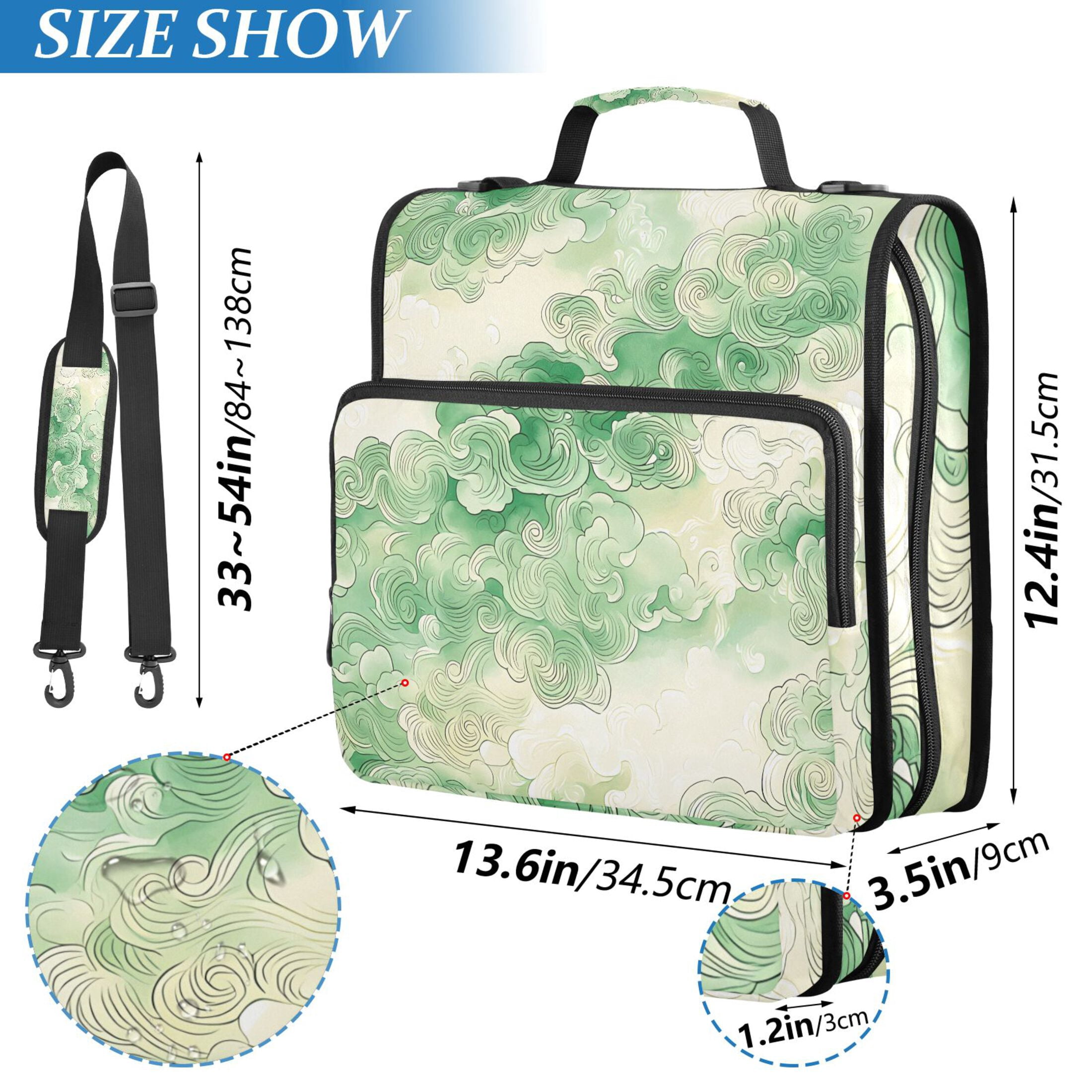 3 Ring Zipper Binder with Shoulder Strap Waterproof Trapper Keeper 2 Inch D-Ring 500 Sheets Capacity Green Auspicious Clouds