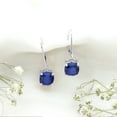 thumbnail image 5 of Rosec Jewels Cushion Cut Created Blue Sapphire Solitaire Drop Earrings for Women - 8 mm, 18K White Gold, 5 of 7