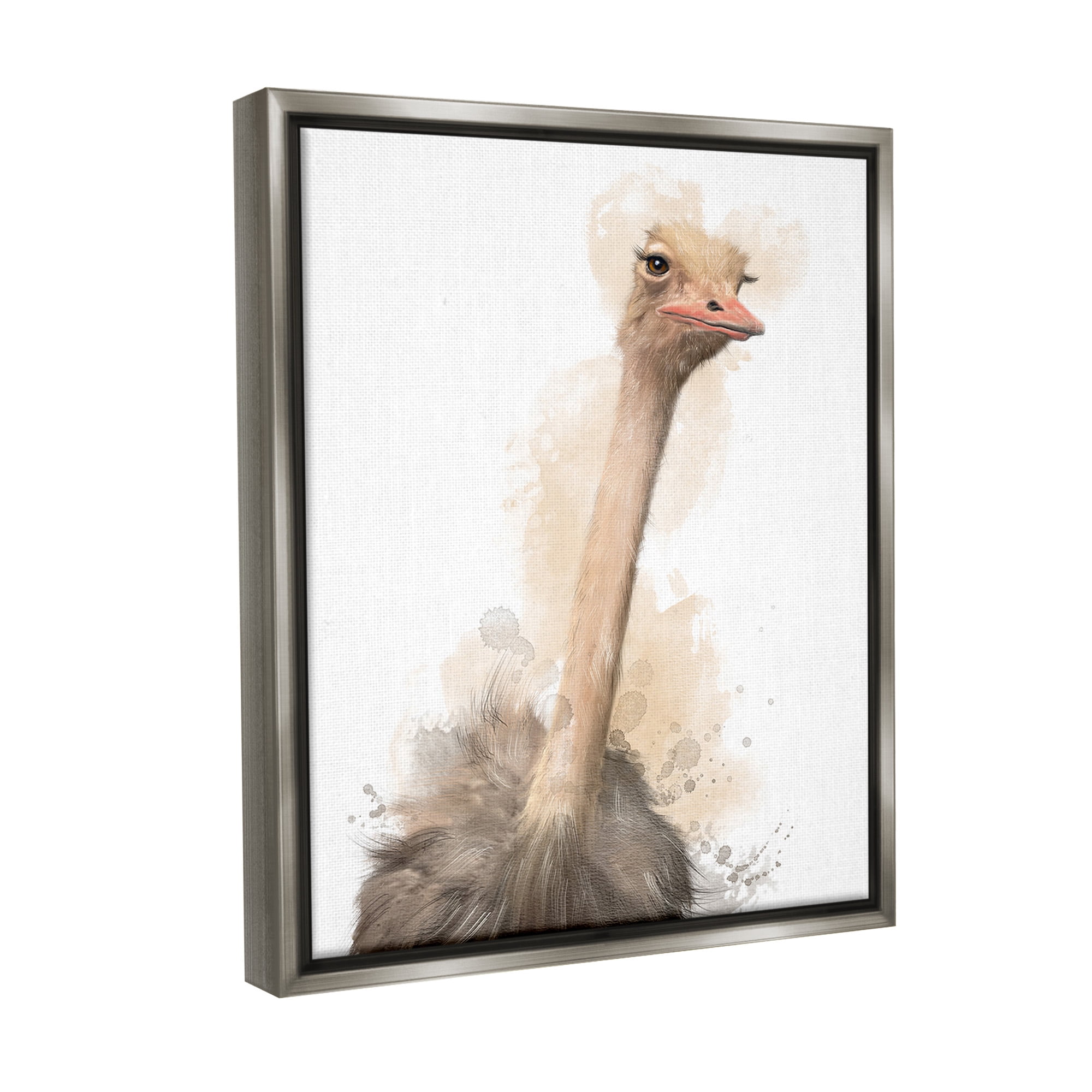 Stupell Industries Ostrich & Modern Splatter Animals & Insects Painting Gray Floater Framed Canvas Art Print Wall Art, 17 x 21